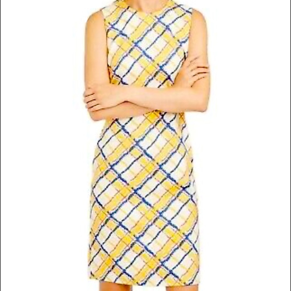 J.McLaughlin Womans Medium Devon Blue Yellow Plaid Dress Catalina Cloth